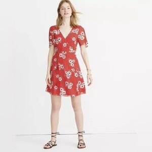 Madewell red floral faux wrap dress
